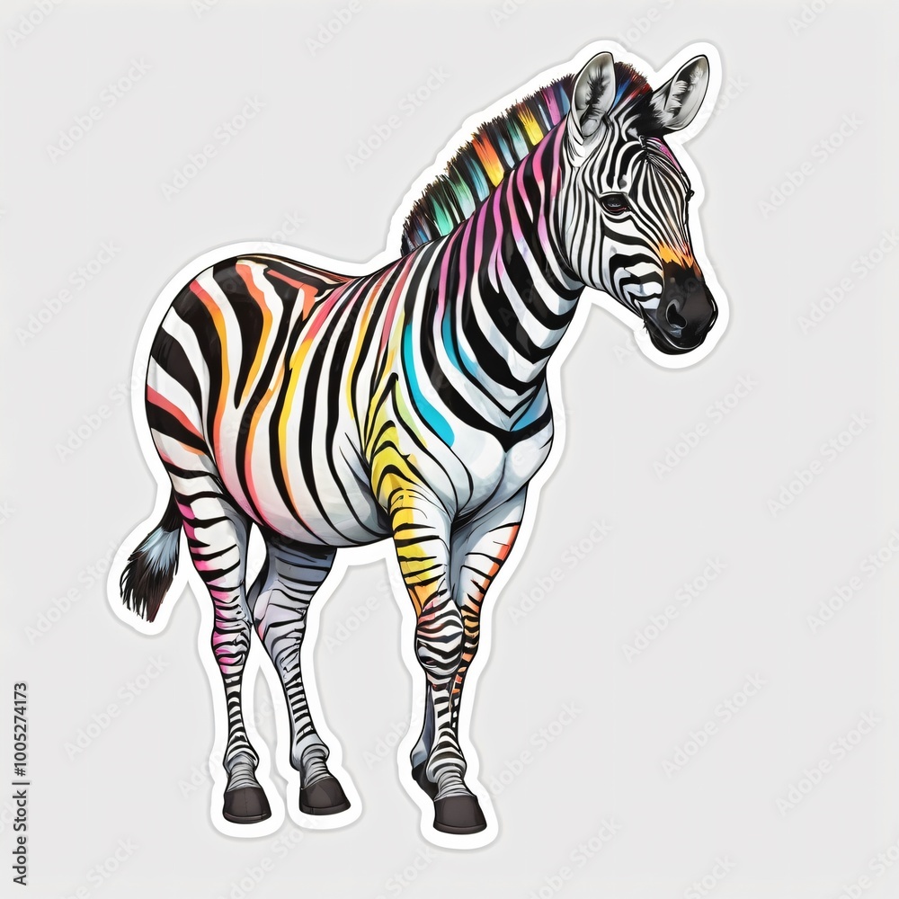 Fototapeta premium zebra, standing, full body, no background, colorful