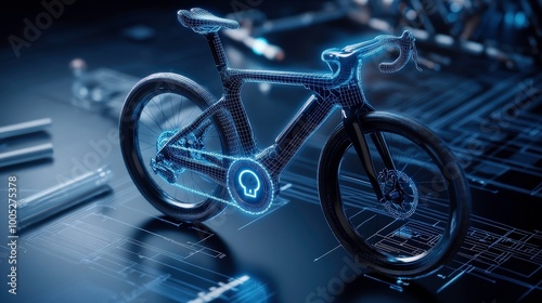 A conceptual image of a human-powered bike integrated with IoT technology, featuring a glowing digital padlock symbol on its frame, representing enhanced cybersecurity. The setting features a