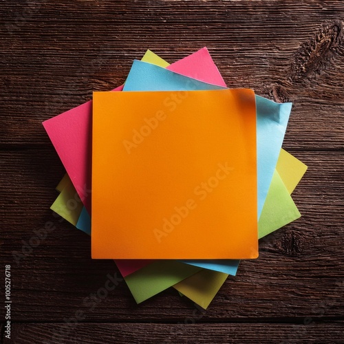 Sticky note on a rustic wooden table background photo