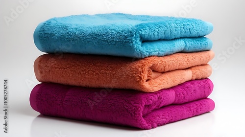 Three soft, colorful blankets stacked neatly, showcasing their plush texture.