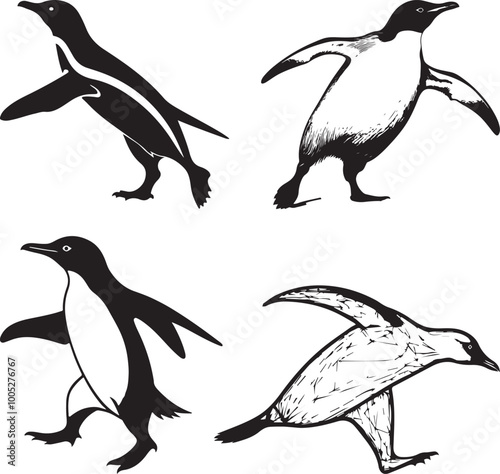 penguin silhouette vector art illustration on white background