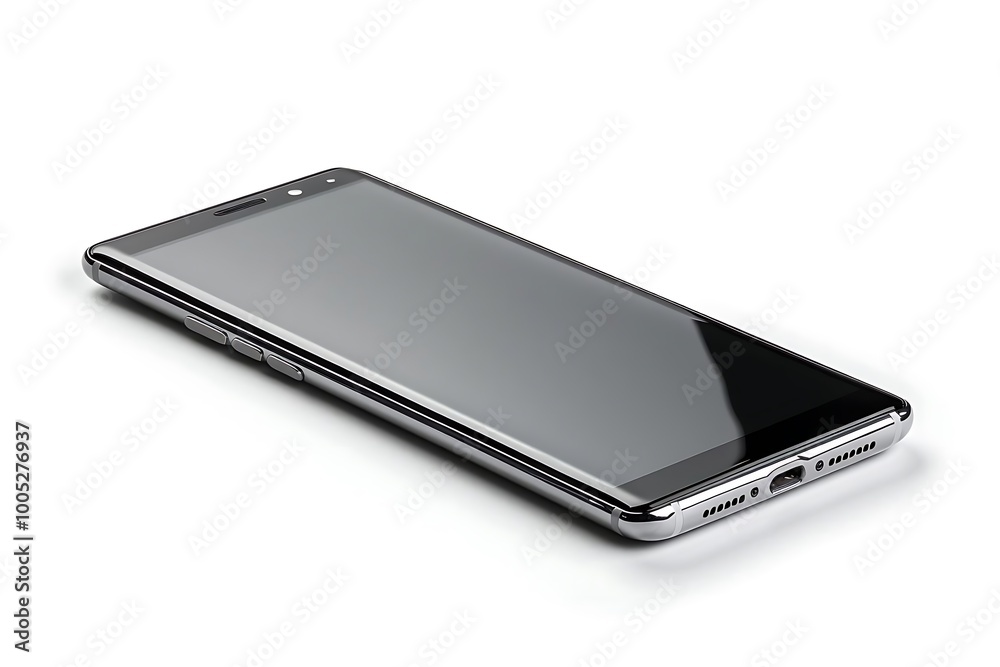 A sleek smartphone laying on a surface, showcasing its modern design and features. A sleek smartphone laying on a surface, showcasing its modern design and features.