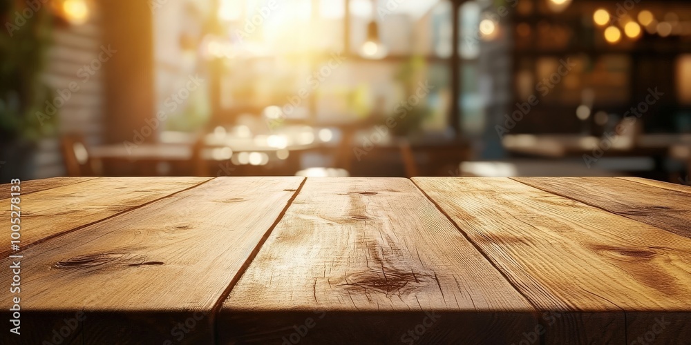 Wooden Table in a Restaurant Wooden Table in a Restaurant