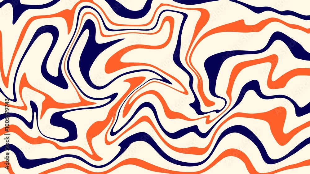 This abstract design features swirling, distorted lines in vibrant blue, orange, and beige, creating a dynamic sense of movement and fluidity throughout the composition. This abstract design features swirling, distorted lines in vibrant blue, orange, and beige, creating a dynamic sense of movement and fluidity throughout the composition.