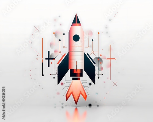 icon of a rocket with geometric shapes and clean lines isolated on a white surface photo