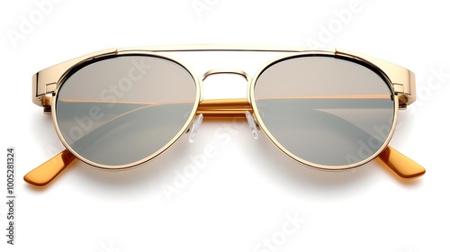 A stylish pair of gold sunglasses with reflective lenses, ideal for fashion and sun protection.