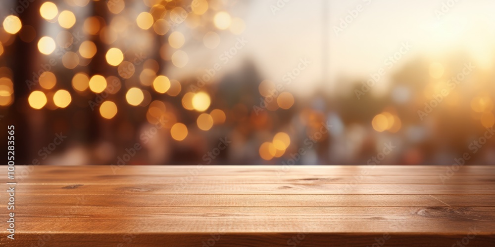 Wooden Tabletop with Blurred Festive Background Wooden Tabletop with Blurred Festive Background