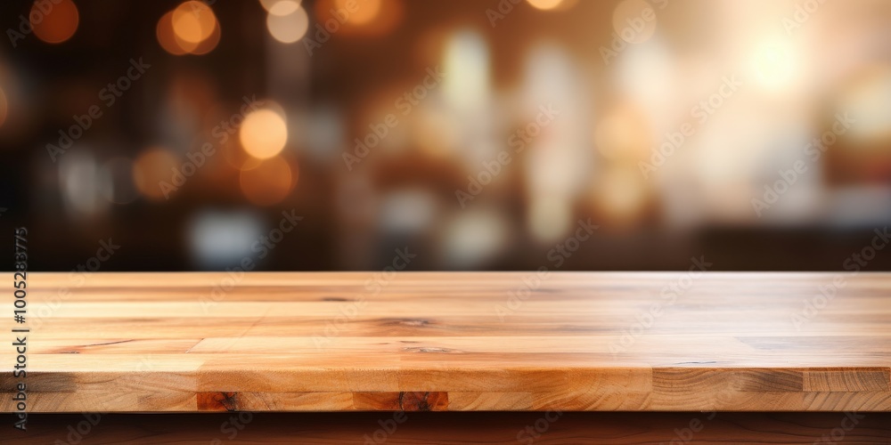 Wooden Tabletop with Blurred Bar Background