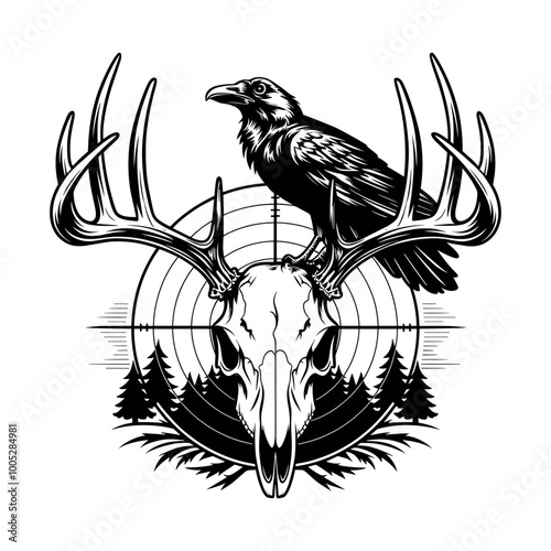 Skull and Raven Hunting Themed for T-Shirt Printing