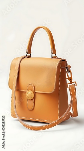 A stylish orange handbag with a structured design and detachable strap.