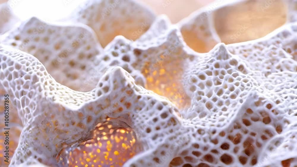 Close-up of a white structure with an organic, porous design. Close-up of a white structure with an organic, porous design.
