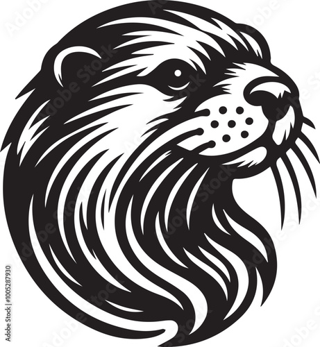 otter head logo silhouette vector black and white photo