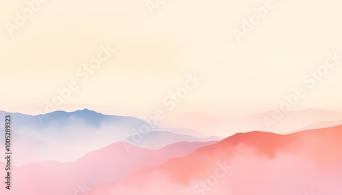 Wallpaper Mural Flowing Watercolor Mountains in Pastel Hues Serene Landscape with Gradient Sky Torontodigital.ca