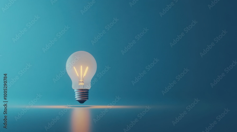 Dimly lit incandescent light bulb on blue background Dimly lit incandescent light bulb on blue background
