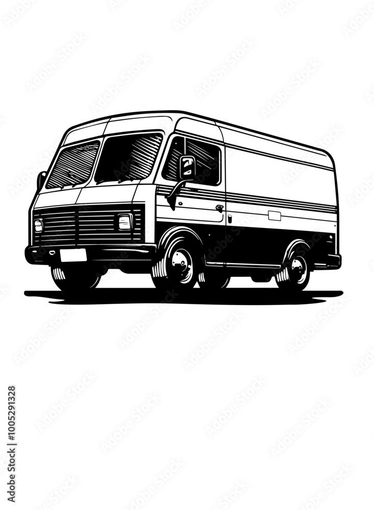 Obraz premium Delivery Van | Cargo Door to Door | Van Owner | Delivery Crew | Delivery Man | Food Truck | Logistics Truck | Van | Original Illustration | Vector and Clipart | Cutfile and Stencil