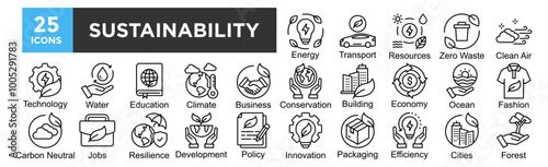 Sustainability con collection set. Containing design ecology, sustainable, eco, nature, green