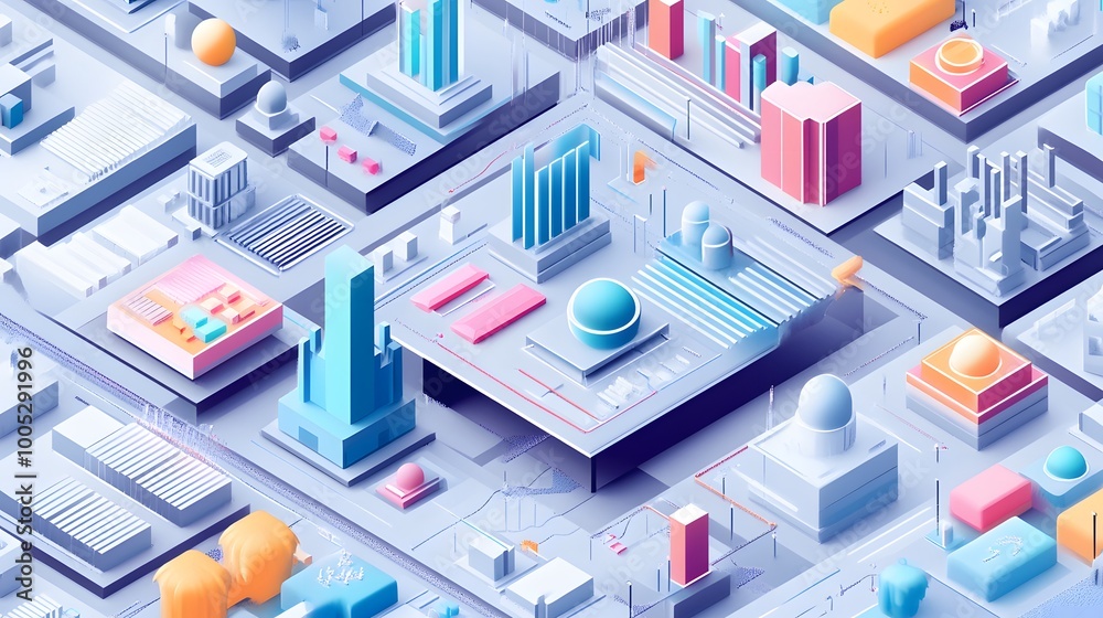 Illustration of a grid system in an isometric projection, demonstrating how visual elements are organized in a flat design infographic Illustration of a grid system in an isometric projection, demonstrating how visual elements are organized in a flat design infographic
