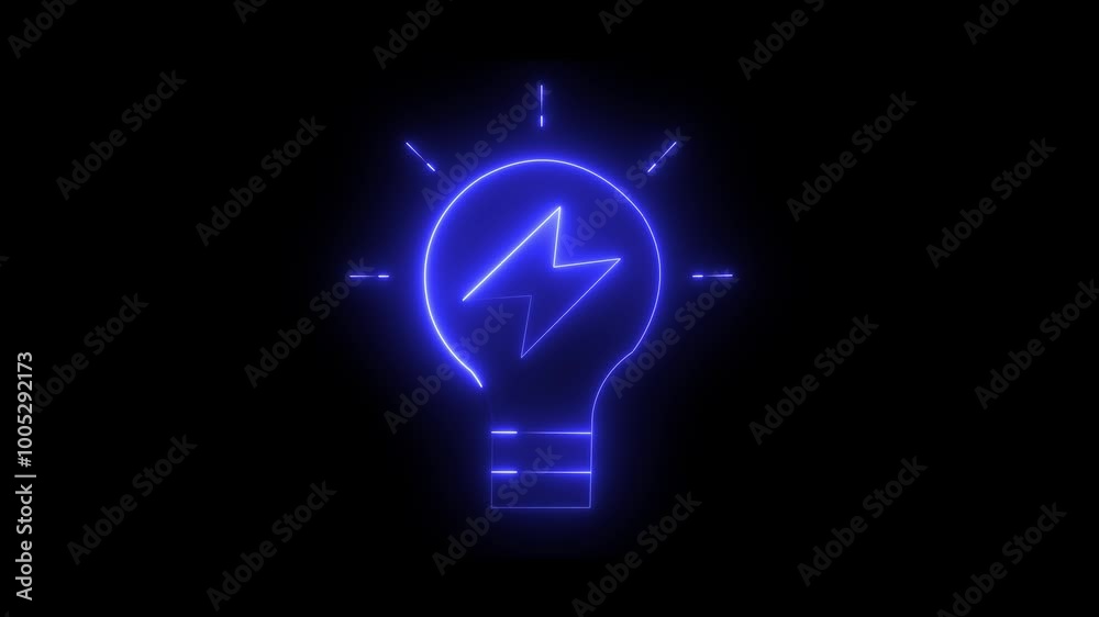 Bulb icon animation by blue color neon on black background. Bulb icon animation by blue color neon on black background.