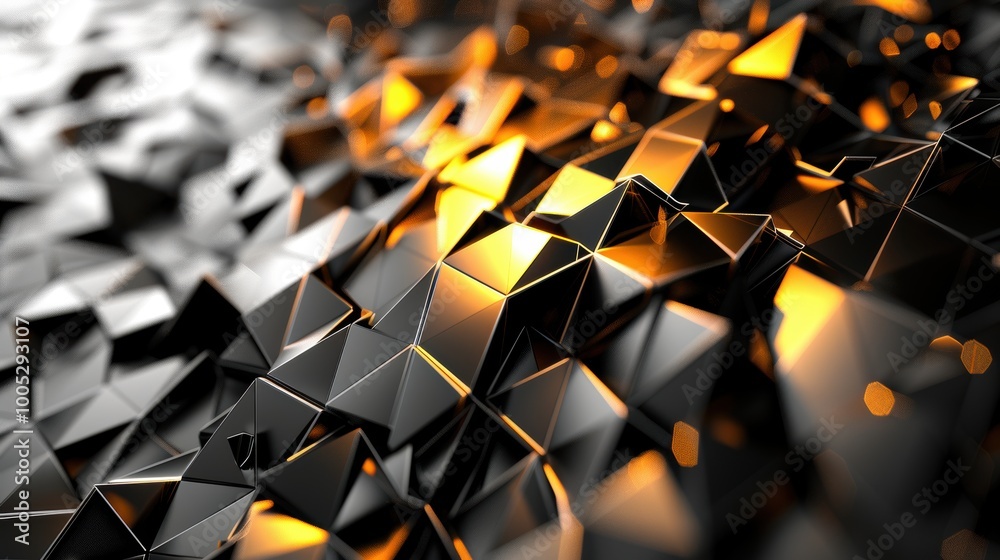 Fototapeta premium Abstract Golden Glow on Black Geometric Surface