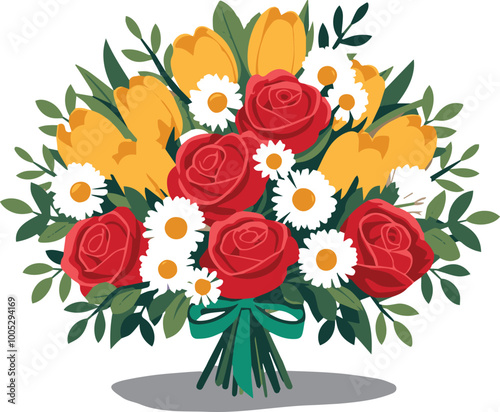vector illustration of a flower bouquet featuring red roses and tulip 