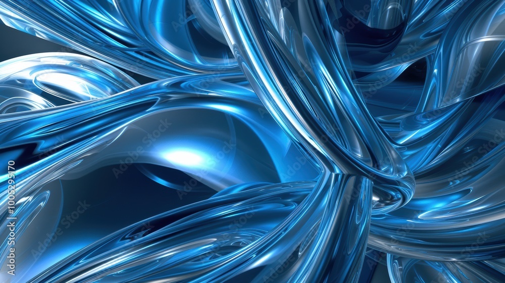 Abstract Blue and White Shiny Curved Shapes Abstract Blue and White Shiny Curved Shapes