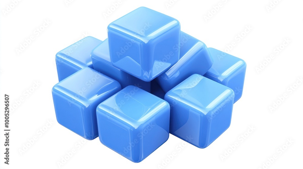 Blue Shiny Cubes on White Background Blue Shiny Cubes on White Background