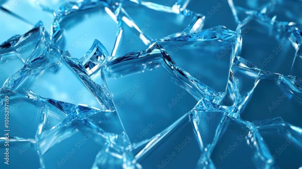 Shattered Glass on Blue Background Shattered Glass on Blue Background