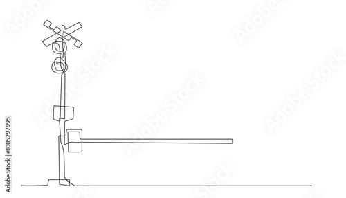 continuous line drawing of train doorstops. line drawing of automatic railway crossing doors. isolated on white background