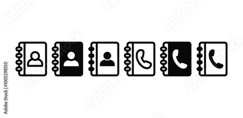 set of address book contact call icon vector design sign symbol black white color illustration 
