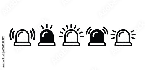 set of alarm siren emergency, police icon symbol sign vector design simple black white color illustration