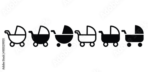 set of baby carriage strollers icon vector design symbol sign black white color simple illustration photo