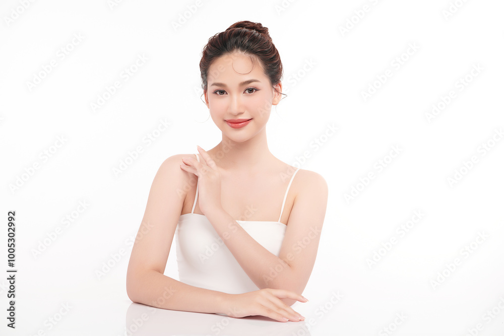 Beautiful young asian woman with clean fresh skin on white background, Face care, Facial treatment, Cosmetology, beauty and spa, Asian women portrait. Beautiful young asian woman with clean fresh skin on white background, Face care, Facial treatment, Cosmetology, beauty and spa, Asian women portrait.