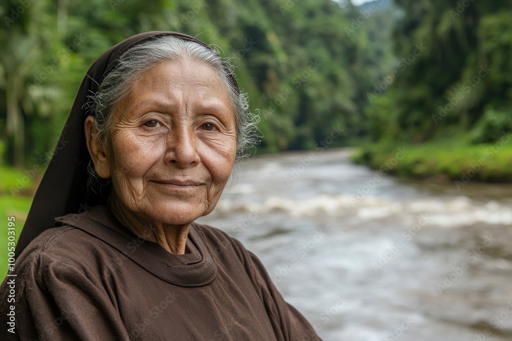 Portrait of an Elderly Woman with a River in the Background Portrait of an Elderly Woman with a River in the Background