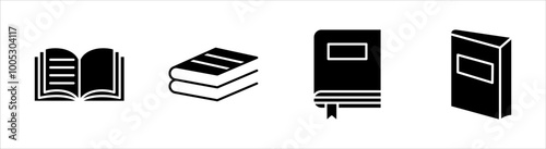 Book icon set, Collection of literary book icons, Textbook icons, isolated on white background.