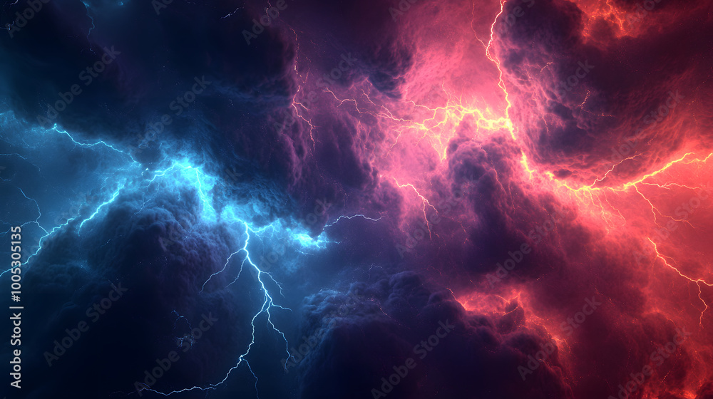 Visualize the energy of a thunderstorm through an abstract composition of jagged lines, dark clouds, and electric hues, reflecting the power of nature using minimalistic, non-literal graphic elements. Visualize the energy of a thunderstorm through an abstract composition of jagged lines, dark clouds, and electric hues, reflecting the power of nature using minimalistic, non-literal graphic elements.