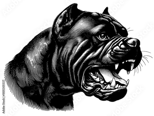 Hand drawn fierce Cane Corso portrait, vector sketch isolated on white background.	