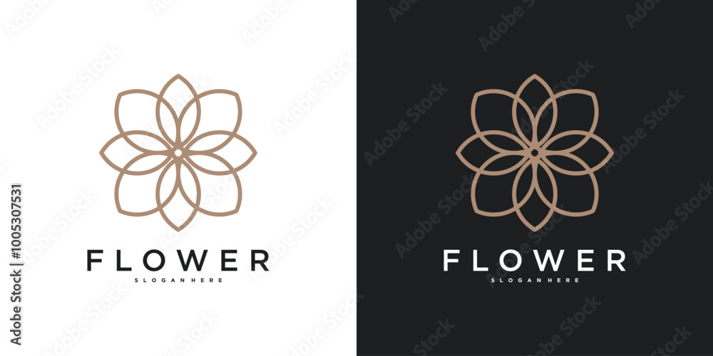Elegant flower logo design, linear leaf floral. Premium Vector Elegant flower logo design, linear leaf floral. Premium Vector