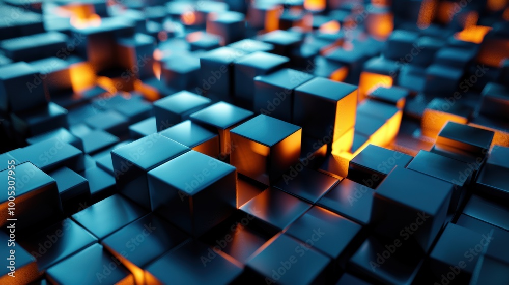Abstract Background with Blue and Orange Cubes