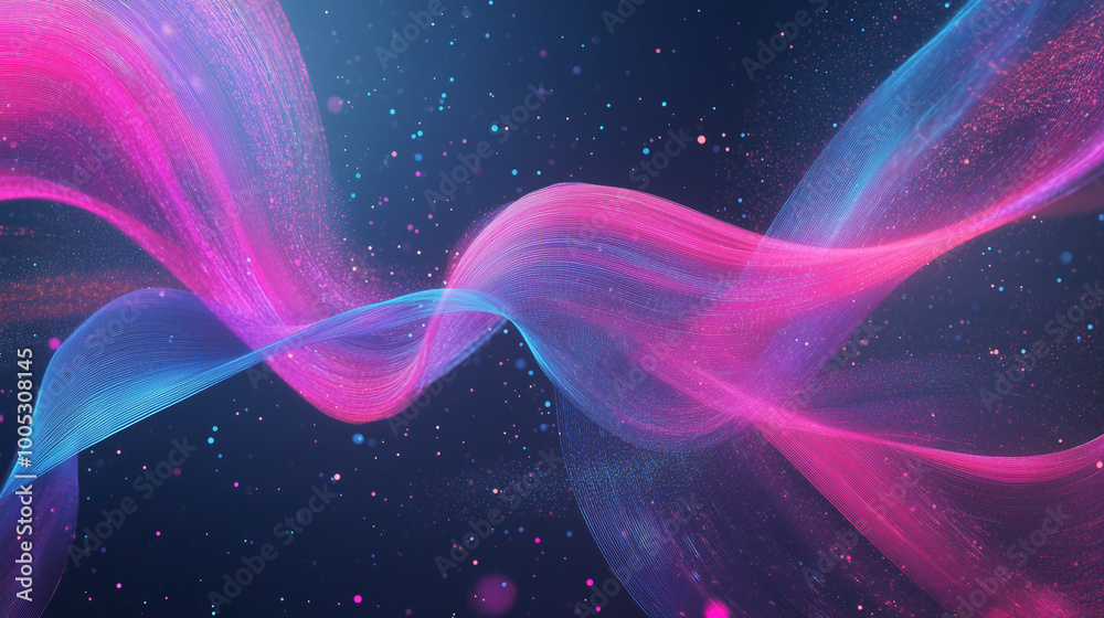 Fototapeta premium A modern, dynamic abstract design that combines fluid, ribbon-like strands of light in vibrant neon pinks v3