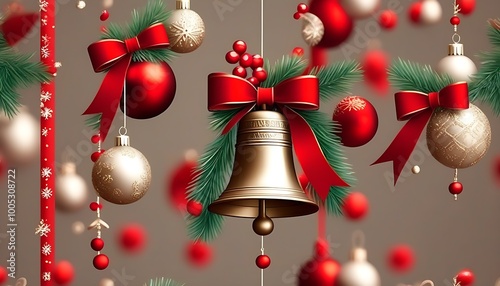 Christmas atmosphere, perfect combination of bells and red elements photo