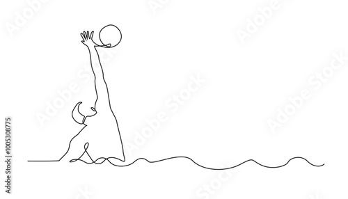 continuous line water polo sport.one line drawing of man playing water polo.single line vector illustration. isolated white background