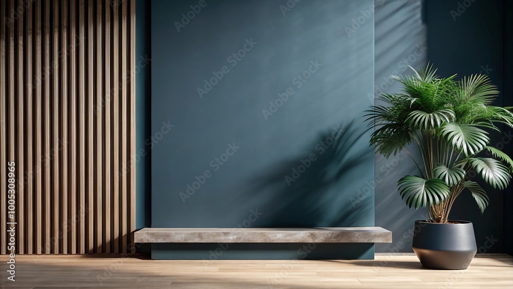 serene minimalist interior featuring green wall, wooden paneling, and lush potted plant. space exudes tranquility and modern elegance, perfect for relaxation serene minimalist interior featuring green wall, wooden paneling, and lush potted plant. space exudes tranquility and modern elegance, perfect for relaxation