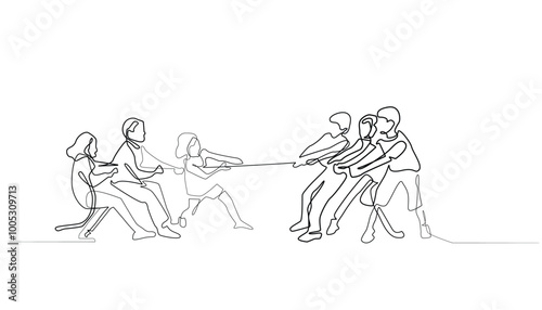 line art of children playing tug of war.group of children playing tug of war one line vector