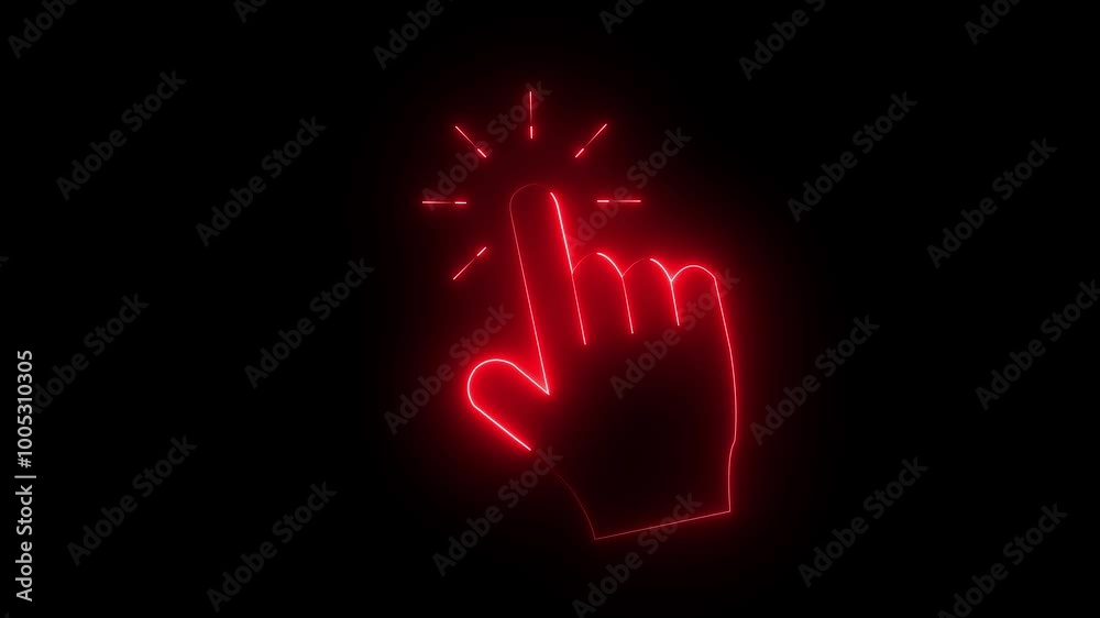Hand icon animation by red color neon on black background. Hand icon animation by red color neon on black background.
