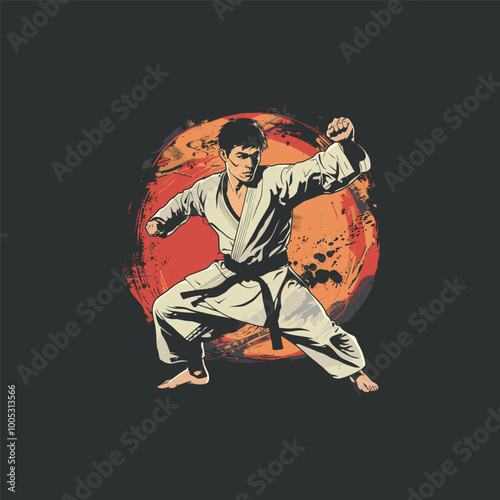 Dynamic Line Art of Taekwondo Fighter in action