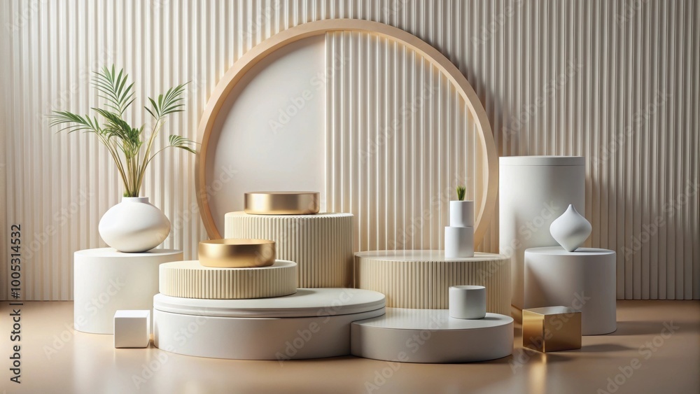 geometric podium with various products displayed , products, display, podium, scene, geometric, platform,background geometric podium with various products displayed , products, display, podium, scene, geometric, platform,background