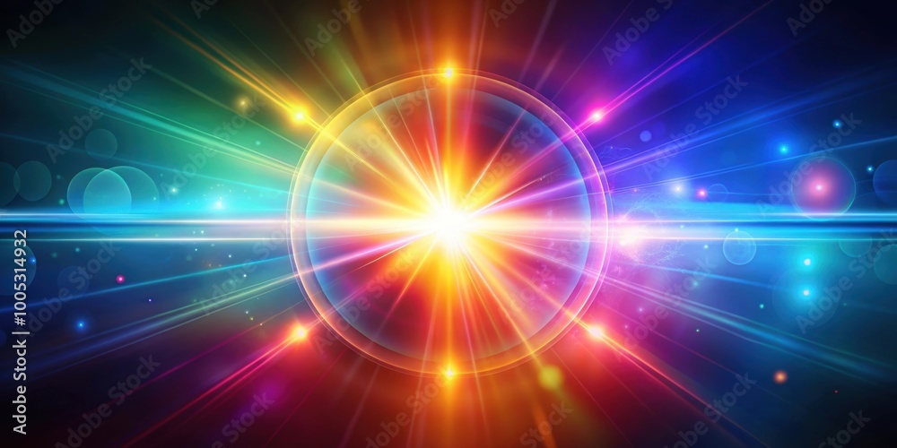 Fototapeta premium Colorful abstract light glow from lens flare creating optical flash spotlight background, lens flare, colorful, abstract