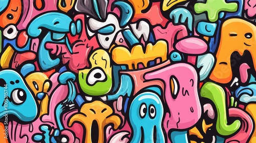 Explore vibrant vector illustrations in playful graffiti style, perfect for enhancing urban decor with a contemporary edge.