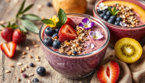 Delicious Strawberry Smoothie Bowl with Tasty Toppings. 