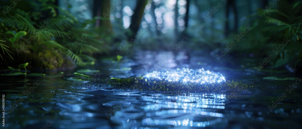Fototapeta premium Sparkling Stream in a Tranquil Forest Scene